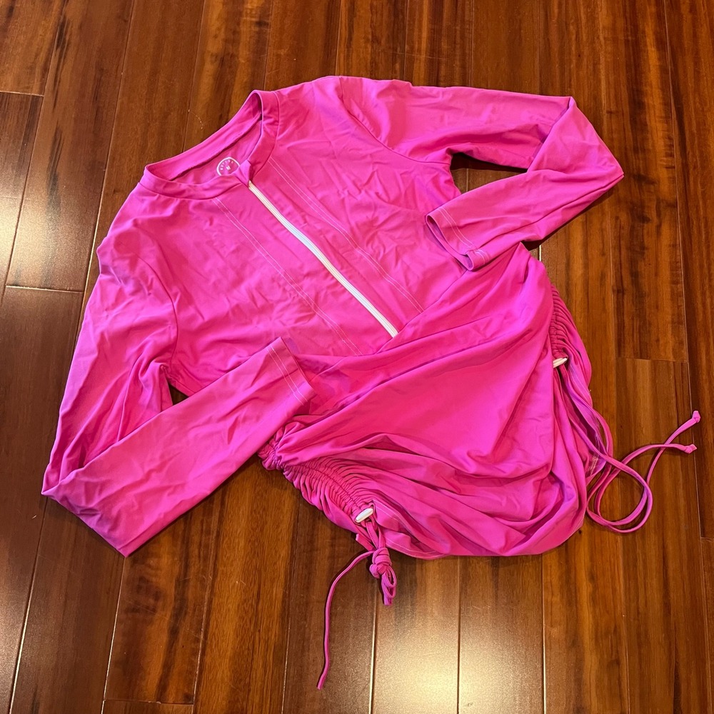 Mott50 Pink Rash Guard Swim Long Sleeve‎ Top Ruche Zip SPF Cover Up Size Medium